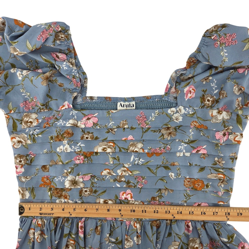 Arula Gracia Maxi Dress 2X Blue Floral Puff Sleeve Tiered Smocked Cottagecore - Picture 6 of 9